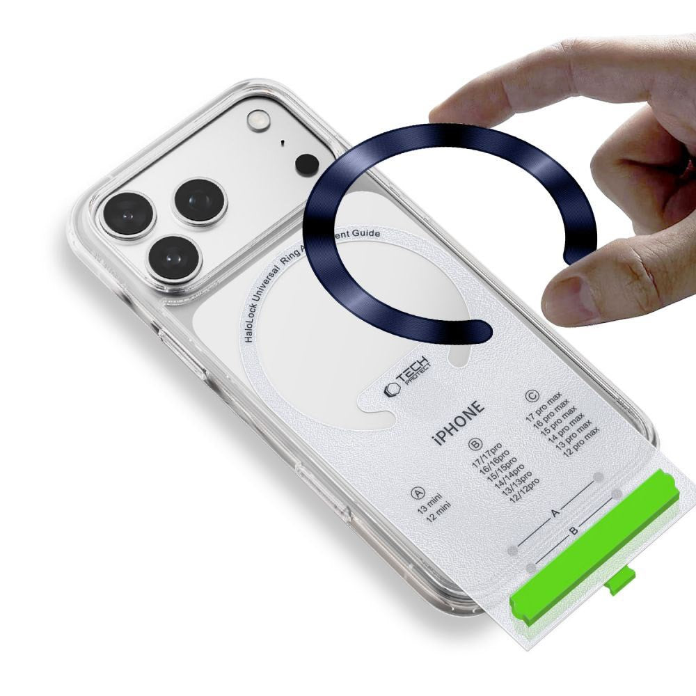Tech-Protect MagSafe Kompatibel Magnetisk Ring m. Installationsram - 2 st - Silver / Blå