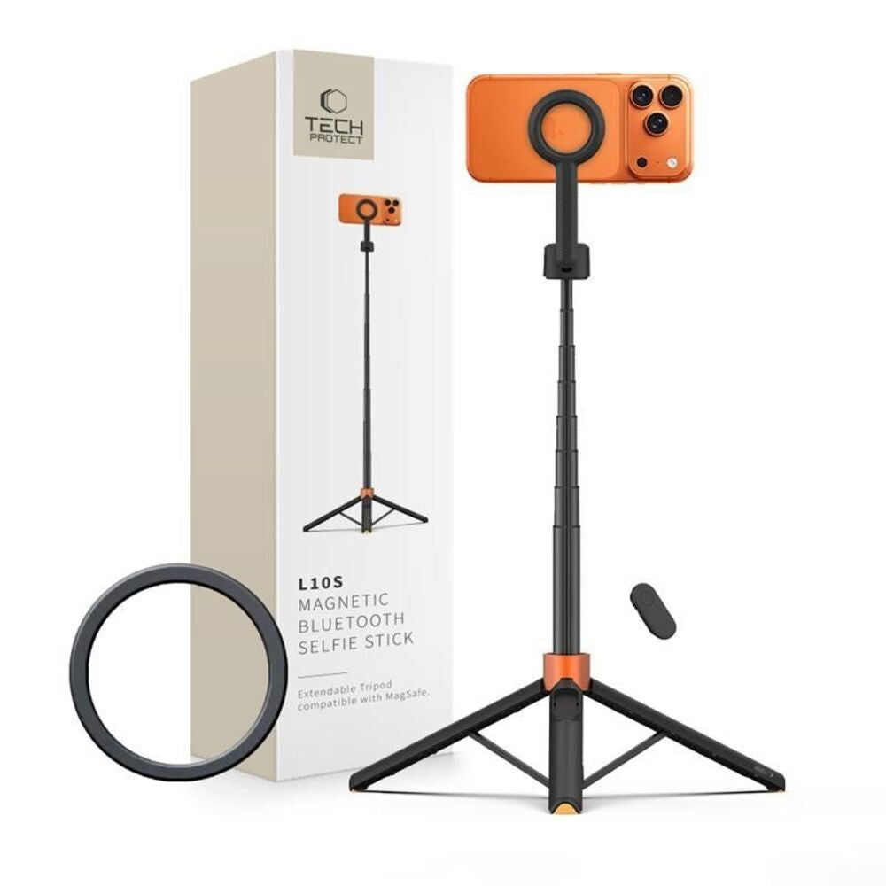 Tech-Protect L10S Bluetooth Tripod Selfie Stick – MagSafe Kompatibel – Svart / Orange