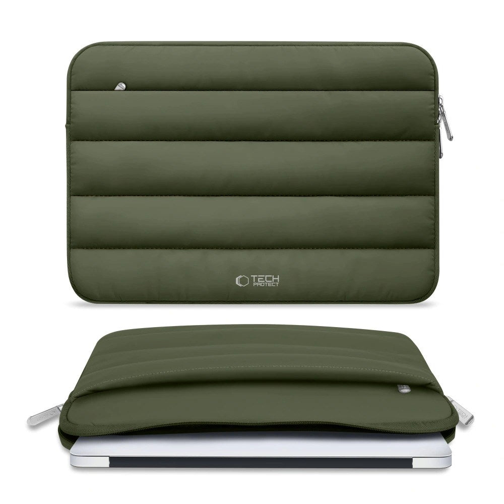 Tech-Protect Fluffy MacBook / Laptop 15-16" (27 x 38 cm) Sleeve med Extra Blixtlåsficka - Mörkgrön