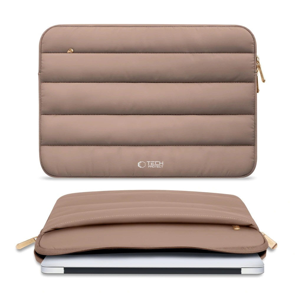 Tech-Protect Fluffy MacBook / Laptop 13-14" (25 x 35 cm) Sleeve med Extra Blixtlåsficka - Beige