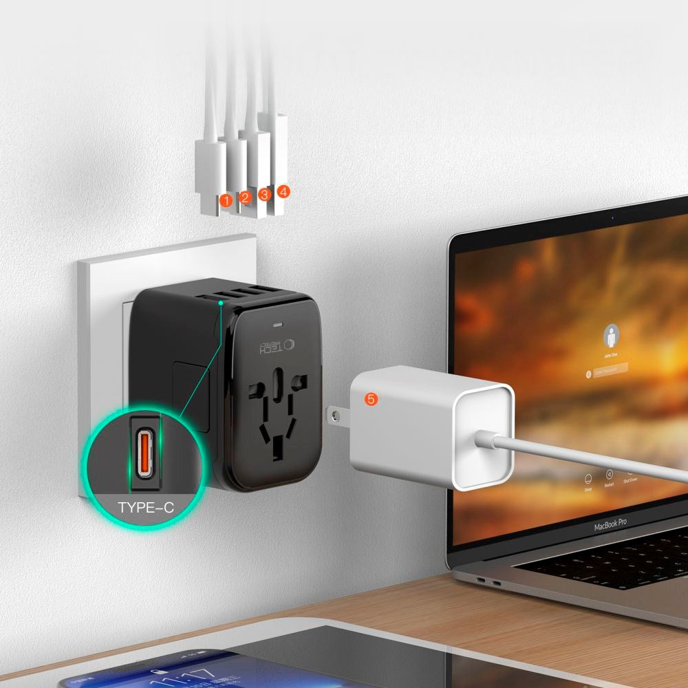 Tech-Protect Reseadapter EU / UK / US / AU - Svart