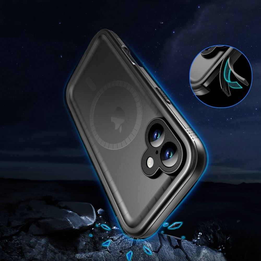 Tech-Protect iPhone 16 Vattentätt Skal - MagSafe-Kompatibel - Genomskinlig / Svart