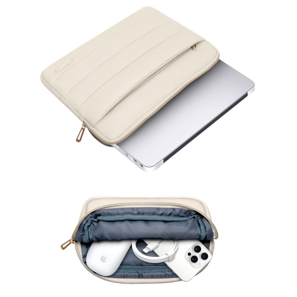 Tech-Protect Puffy MacBook / Laptop 13-14" Sleeve m. Liten Väska - Beige