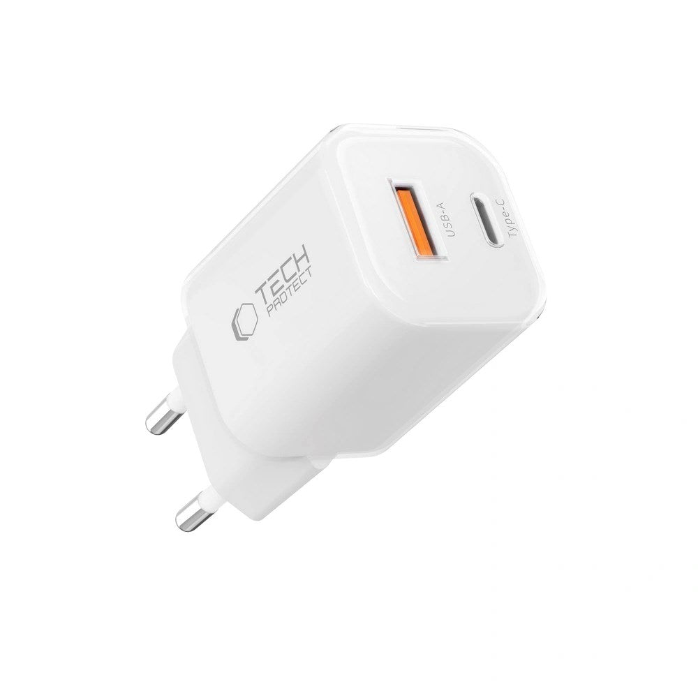 Tech-Protect 33W Väggladdare m. 1x USB-A & 1x USB-C - Vit
