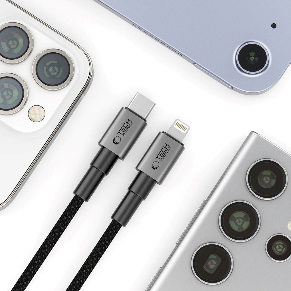 Tech-Protect Ultraboost DNA PD 27W/3A Lightning till USB-C-Kabel 1m - Svart / Mörkgrå
