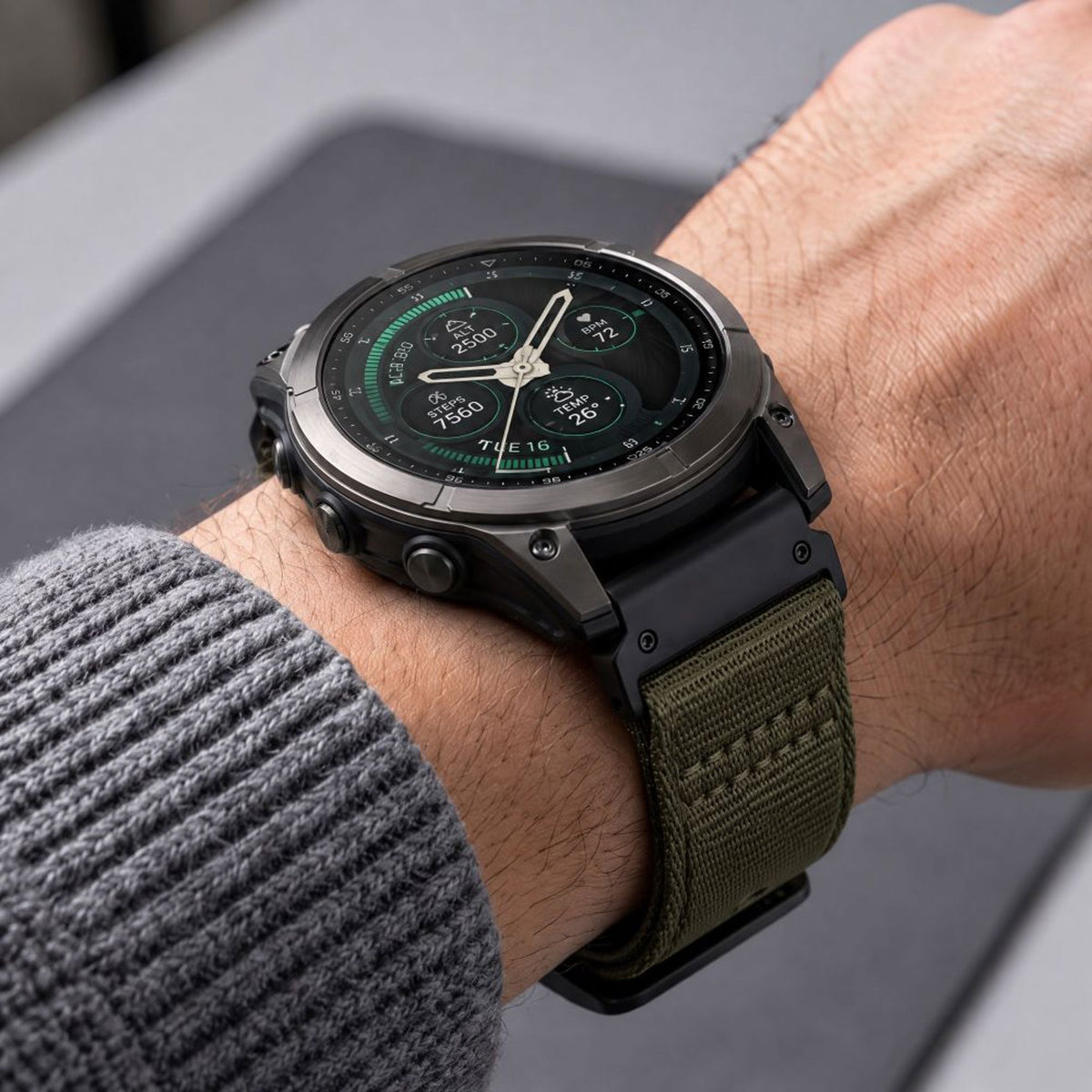 Universal Garmin 22mm QuickFit Tech-Protect Classic Nylon Armband - Grön