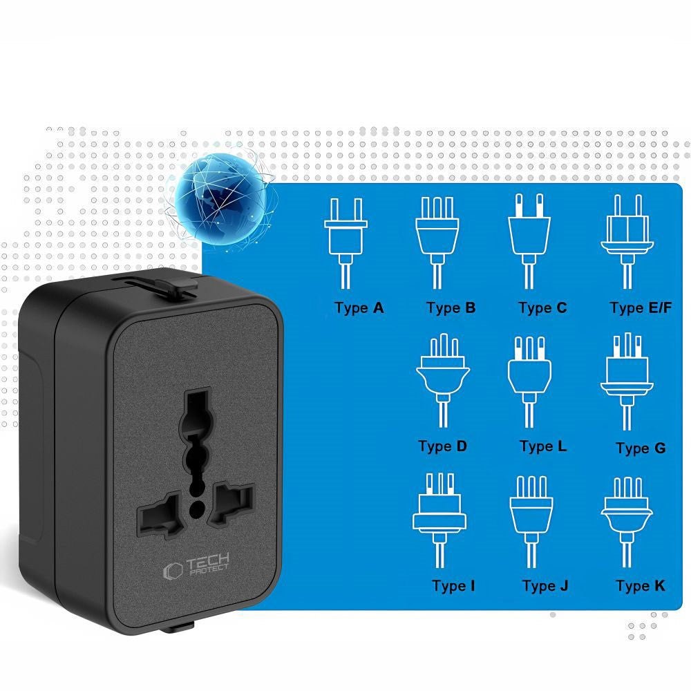 Tech-Protect TA300 Reseadapter - EU / UK / US / AU - Svart