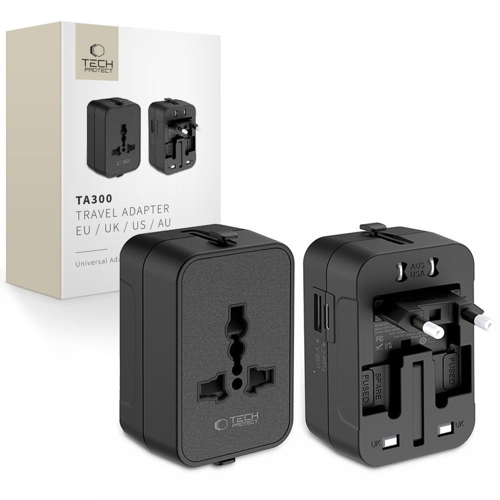 Tech-Protect TA300 Reseadapter - EU / UK / US / AU - Svart
