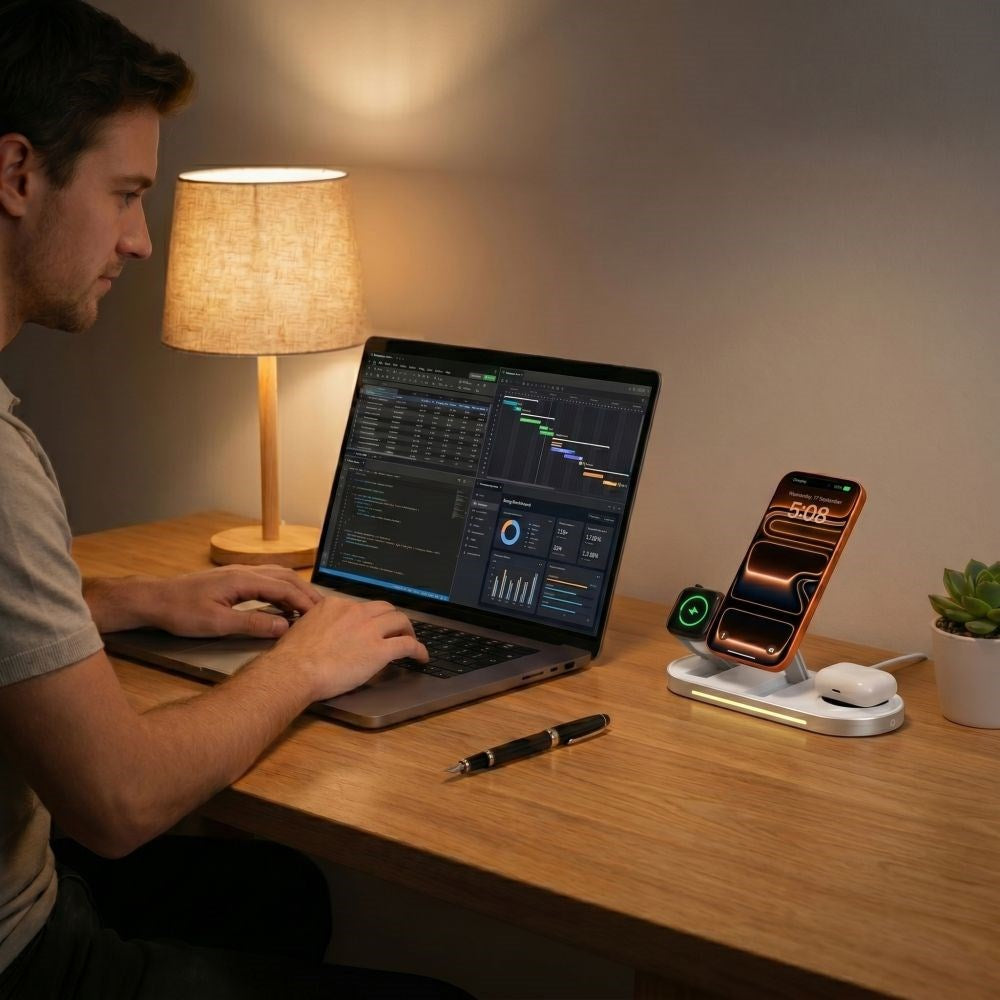 Tech-Protect A51 ARCTICBOOST 3-i-1 Trådlös Laddare 25W - MagSafe / Qi2 Kompatibel - Vit