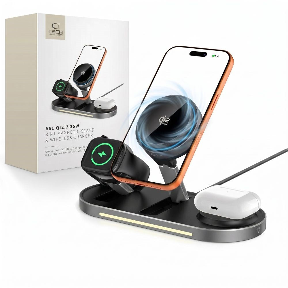 Tech-Protect A51 ARCTICBOOST 3-i-1 Trådlös Laddare 25W - MagSafe / Qi2 Kompatibel - Svart
