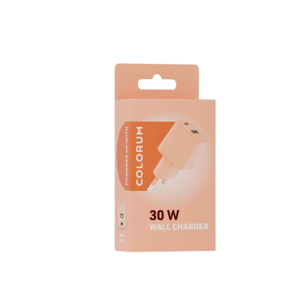 Colorum 30W Väggladdare m. 1x USB-A & 1x USB-C - Peach Fuzz