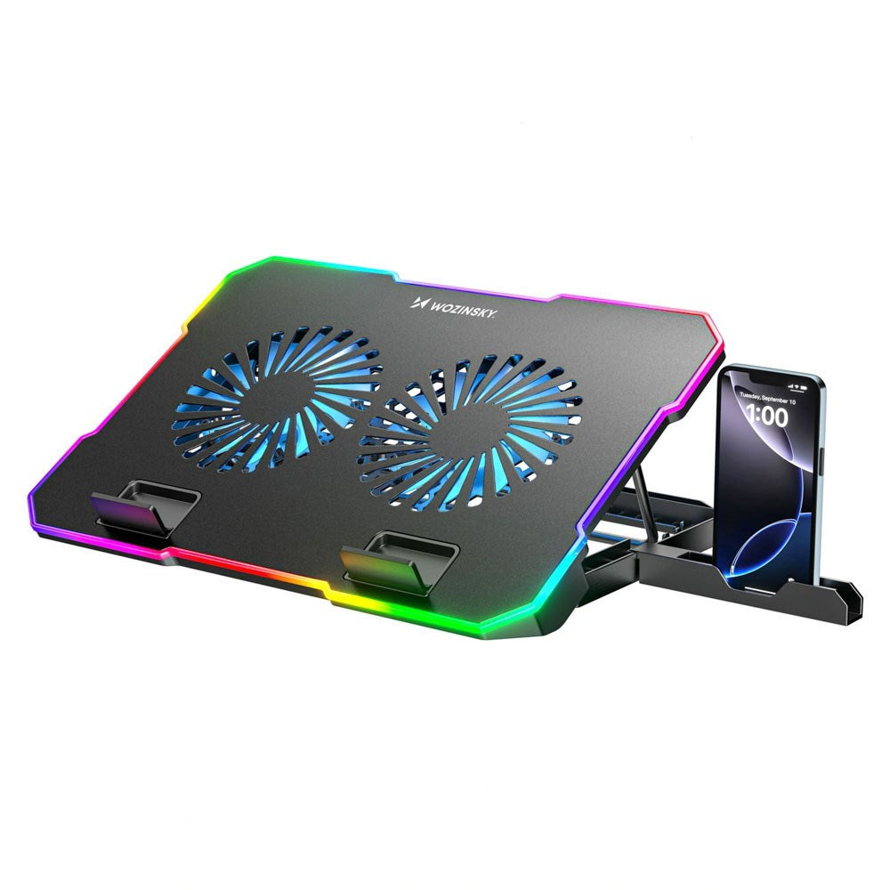 Wozinsky NitroCool Datorstativ med RGB-Belysning & Kylning - Svart