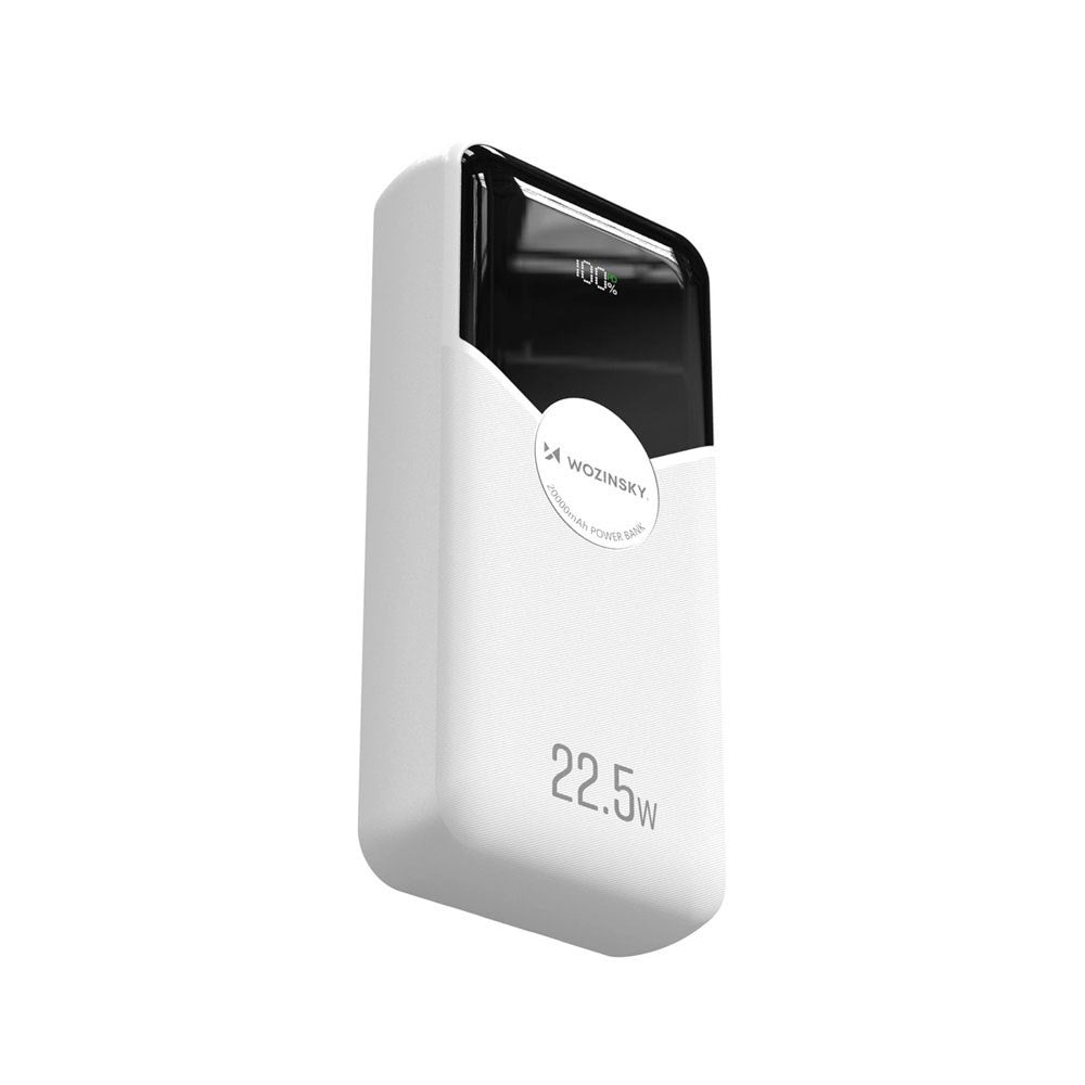 Wozinsky 20 000 mAh Powerbank med Inbyggd USB-C & Lightning-Kabel - Vit