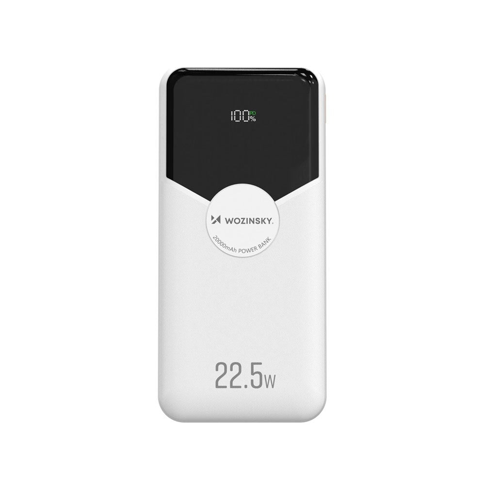 Wozinsky 20 000 mAh Powerbank med Inbyggd USB-C & Lightning-Kabel - Vit