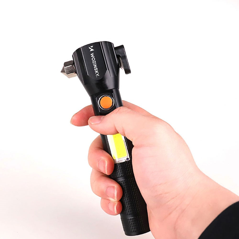 Wozinsky 3-i-1-Verktyg med 500lm Ficklampa / Nödhammare / Selesax - Svart