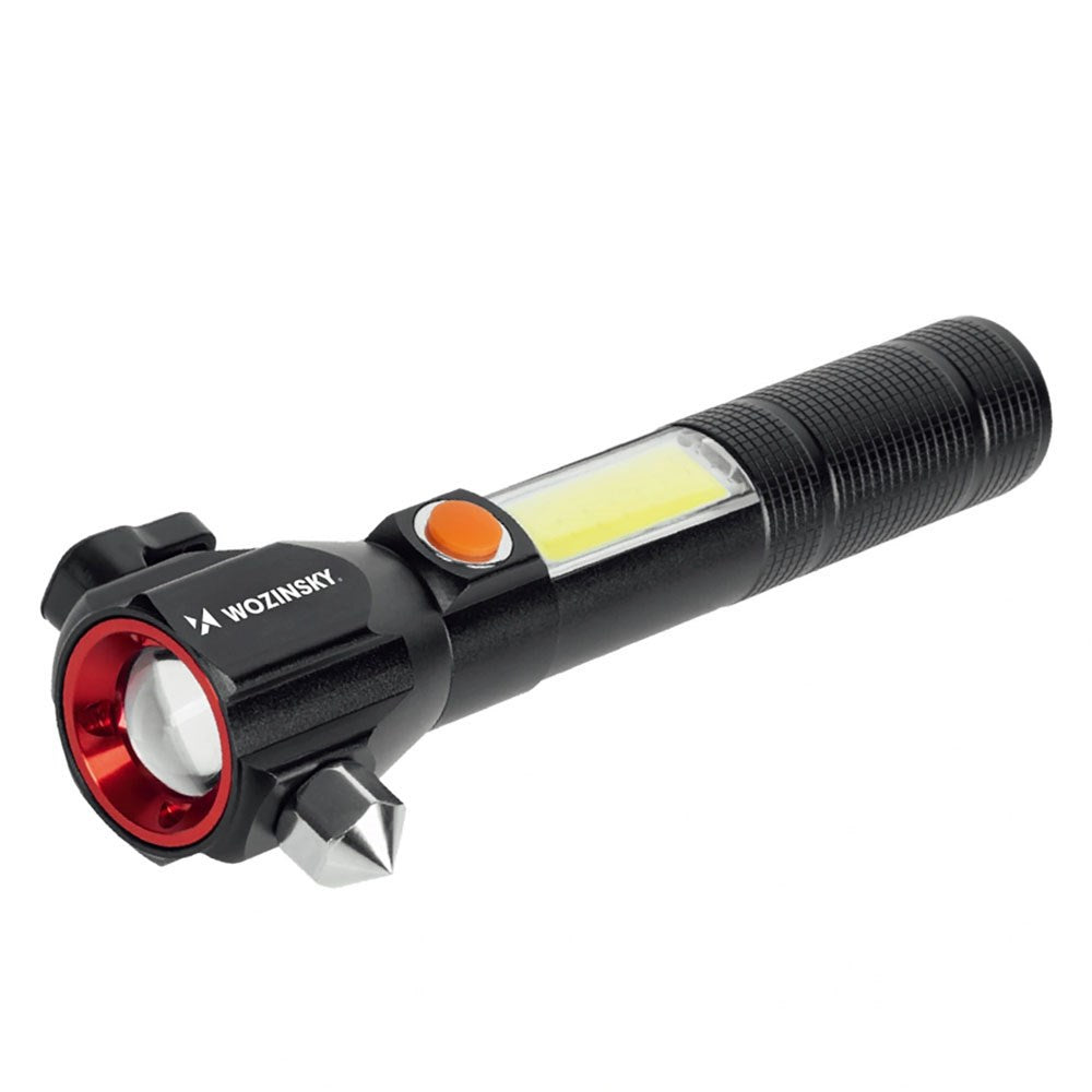 Wozinsky 3-i-1-Verktyg med 500lm Ficklampa / Nödhammare / Selesax - Svart