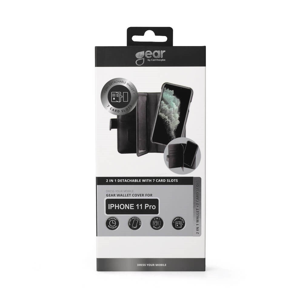 iPhone 11 Pro GEAR 2-i-1 Plånboksfodral med 7 Kortfickor - Svart