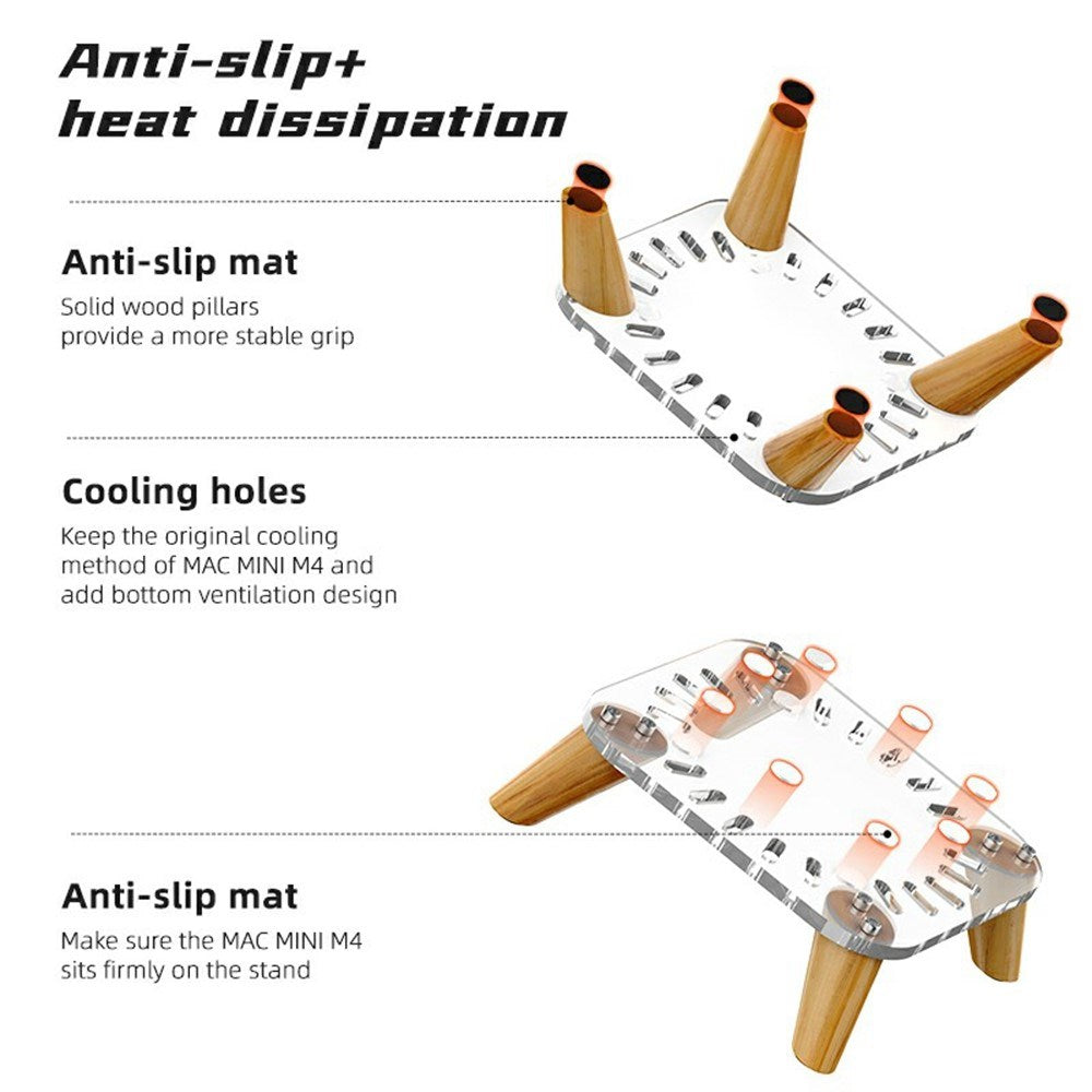 Mac Mini M4 / M4 Pro Ställ - Genomskinlig / Trä