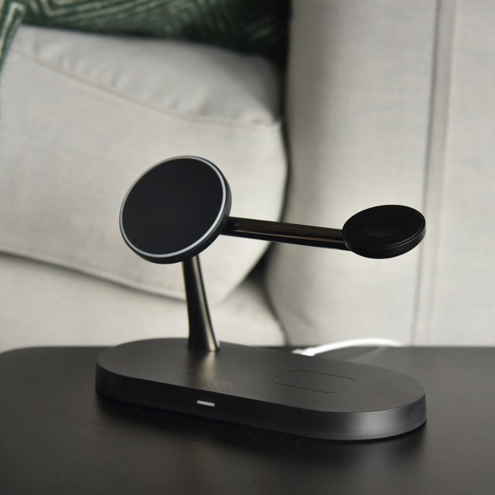 Tech-Protect A12 3-i-1 Trådlös Laddare 15W med Inbyggd LED-lampa - Svart