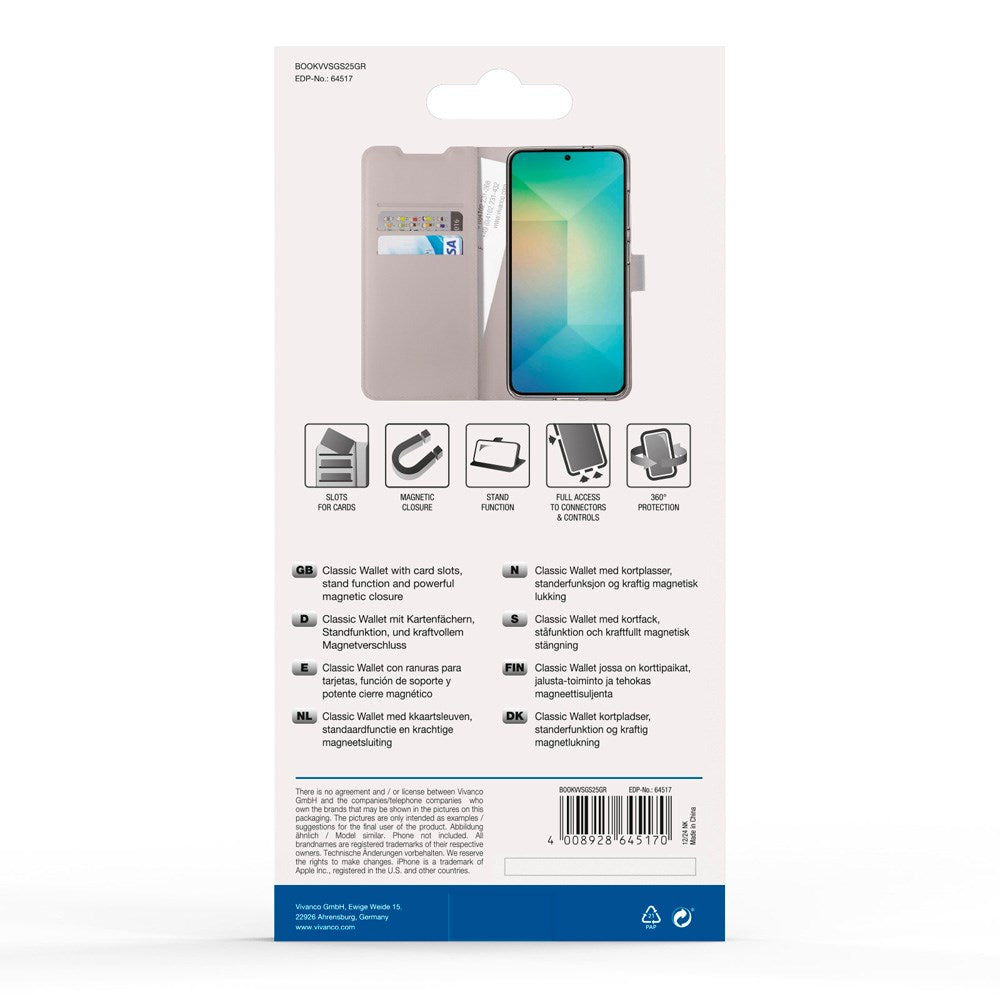 Samsung Galaxy S25 Vivanco Classic Plånboksfodral - Greige