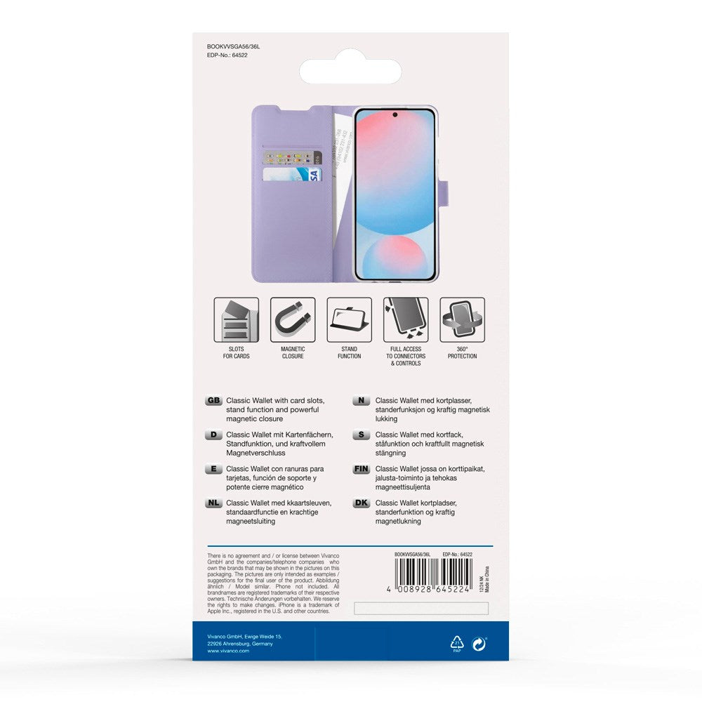 Samsung Galaxy A56 (5G) / A36 (5G) - Vivanco Classic Wallet Flip Fodral m. Ficka - Lila