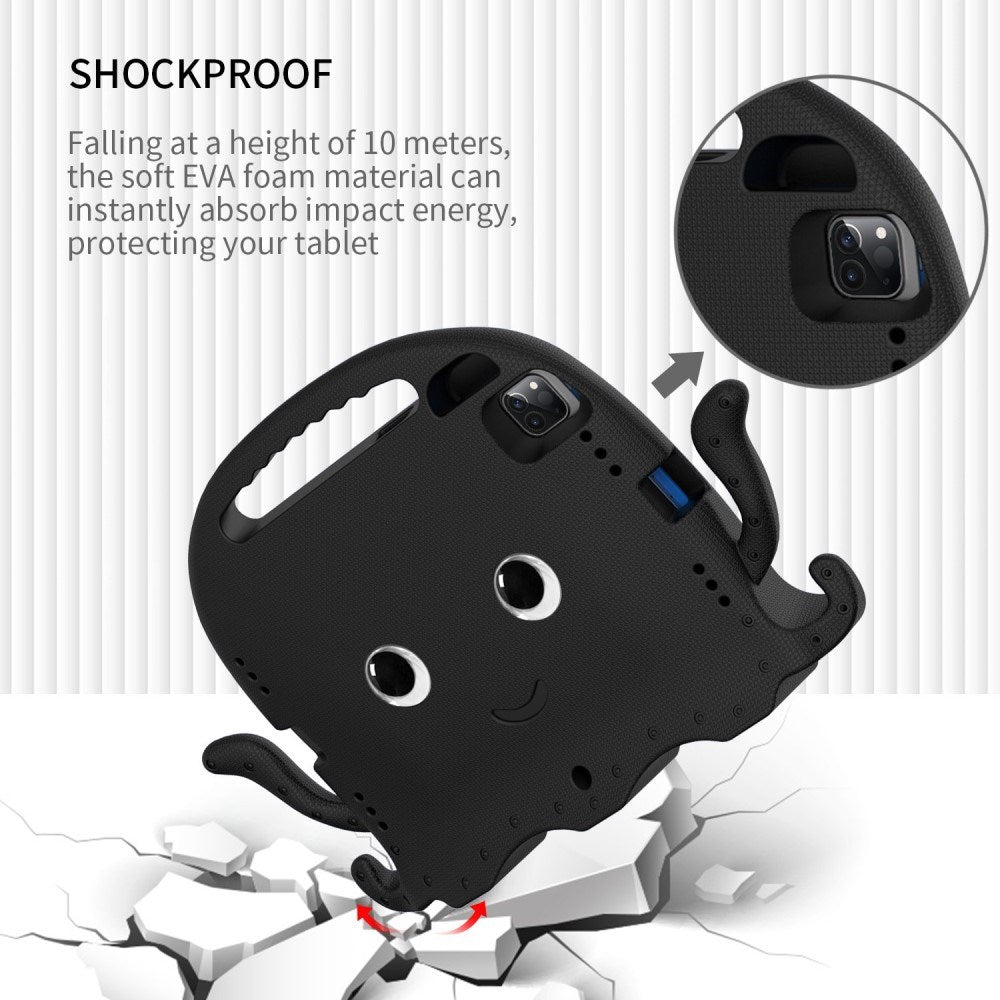 EIDERWOOD iPad Air 11" (2025 / 2024) / Pro 11" (2025 - 2018) Barnskal med Axelrem & Handhållare - Bläckfisk - Svart