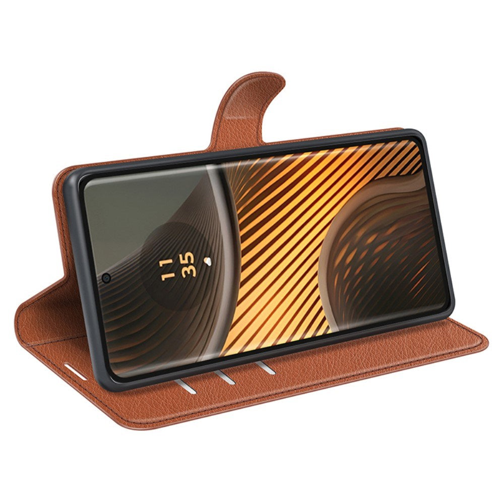 EIDERWOOD Motorola Edge 50 Ultra Litchi Läder Fodral m. Plånbok - Brun