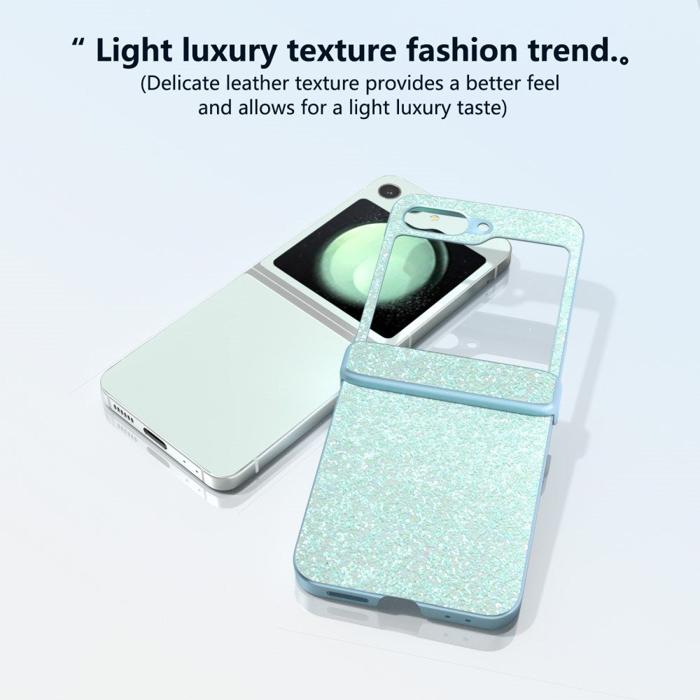 EIDERWOOD Samsung Galaxy Z Flip7 FE / Flip6 Läderklädd Gnistrande Plast Skal - Mint Grön