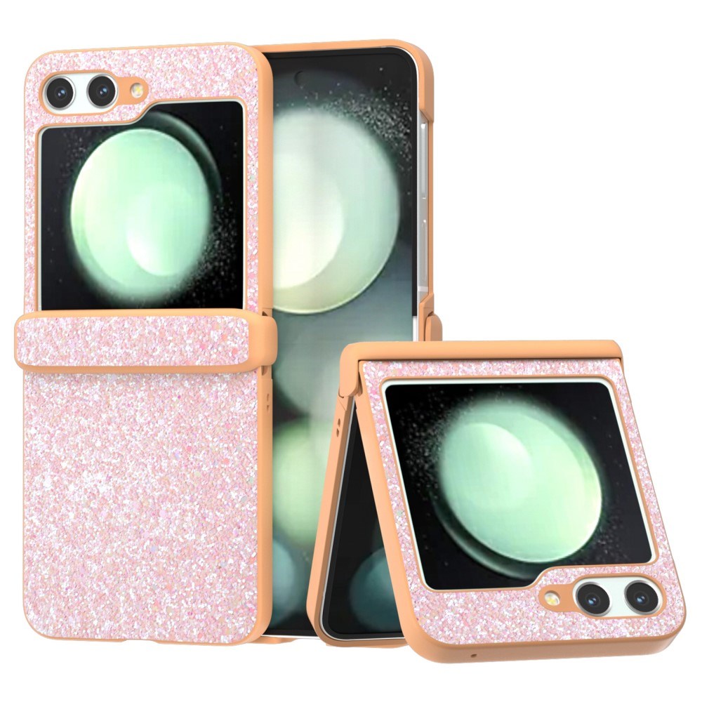 EIDERWOOD Samsung Galaxy Z Flip7 FE / Flip6 Läderklädd Gnistrande Plast Skal - Persika Rosa