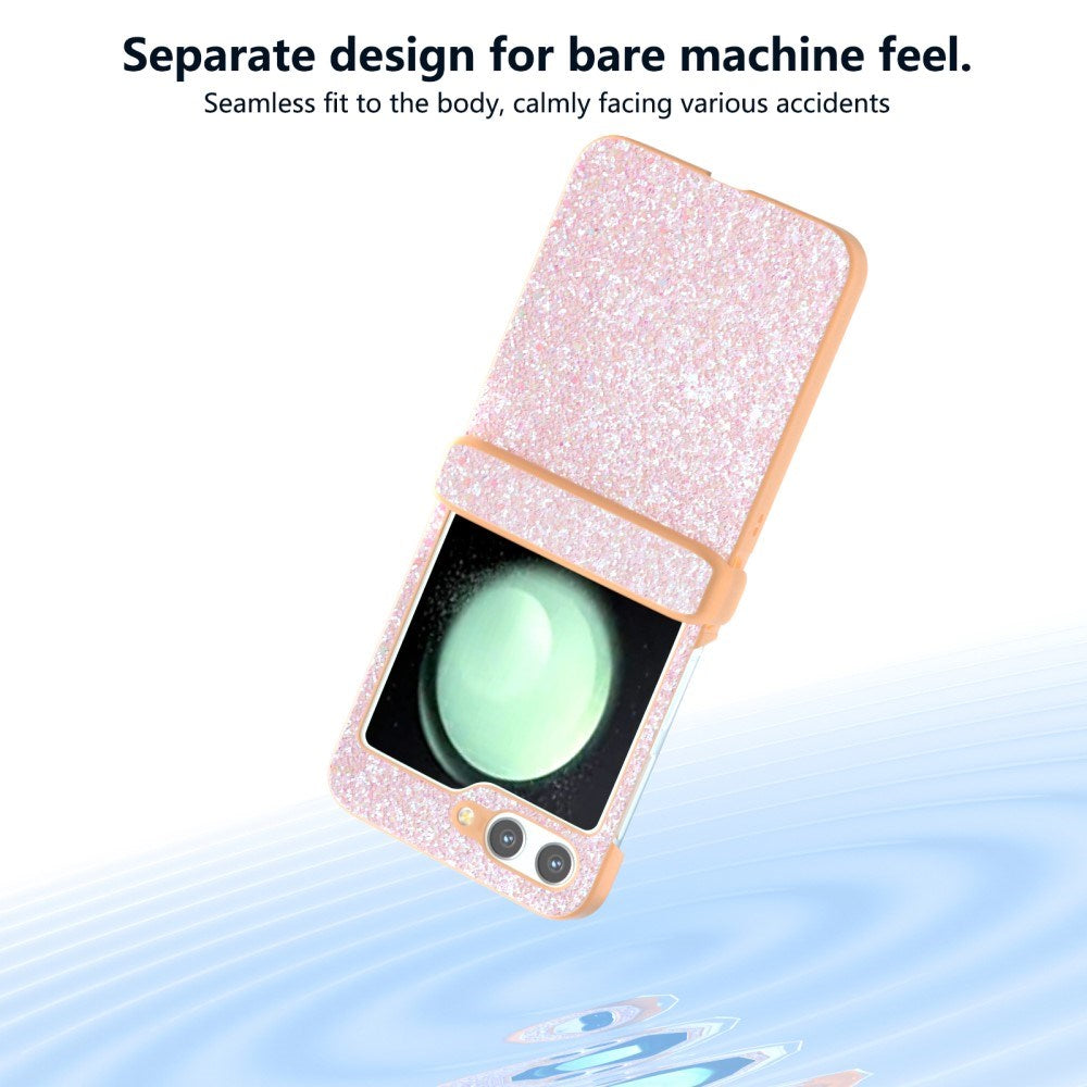 EIDERWOOD Samsung Galaxy Z Flip7 FE / Flip6 Läderklädd Gnistrande Plast Skal - Persika Rosa