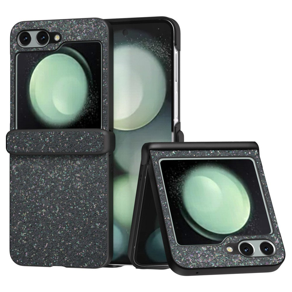 EIDERWOOD Samsung Galaxy Z Flip7 FE / Flip6 Läderklädd Gnistrande Plast Skal - Svart