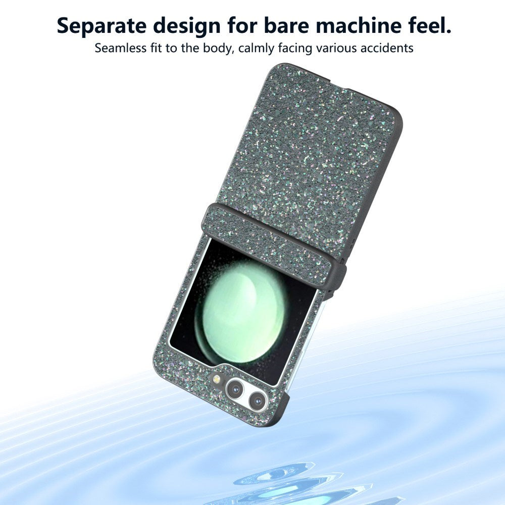 EIDERWOOD Samsung Galaxy Z Flip7 FE / Flip6 Läderklädd Gnistrande Plast Skal - Svart