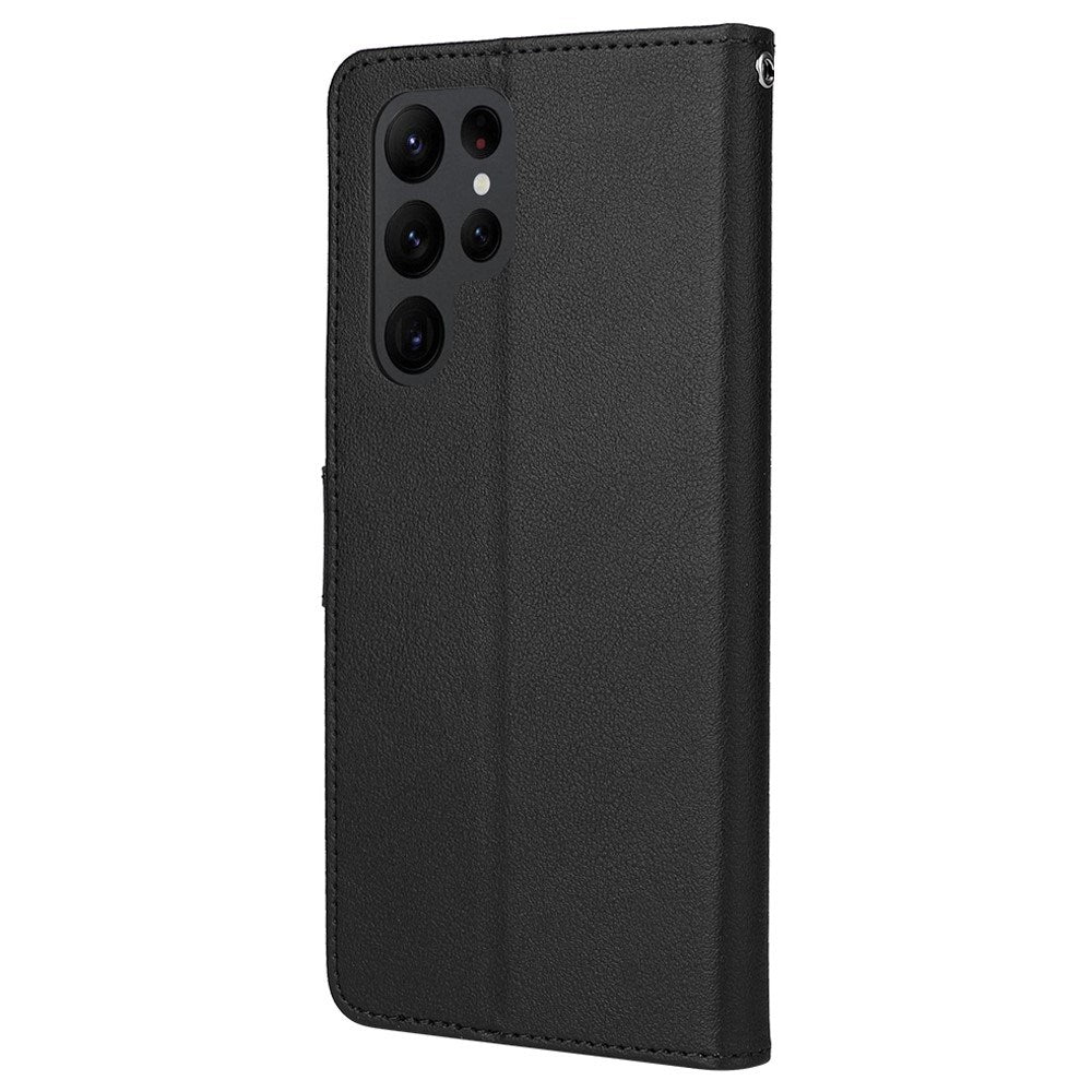 EIDERWOOD Samsung Galaxy S23 Ultra Konstläderfodral med Plånbok & Stativfunktion - Svart