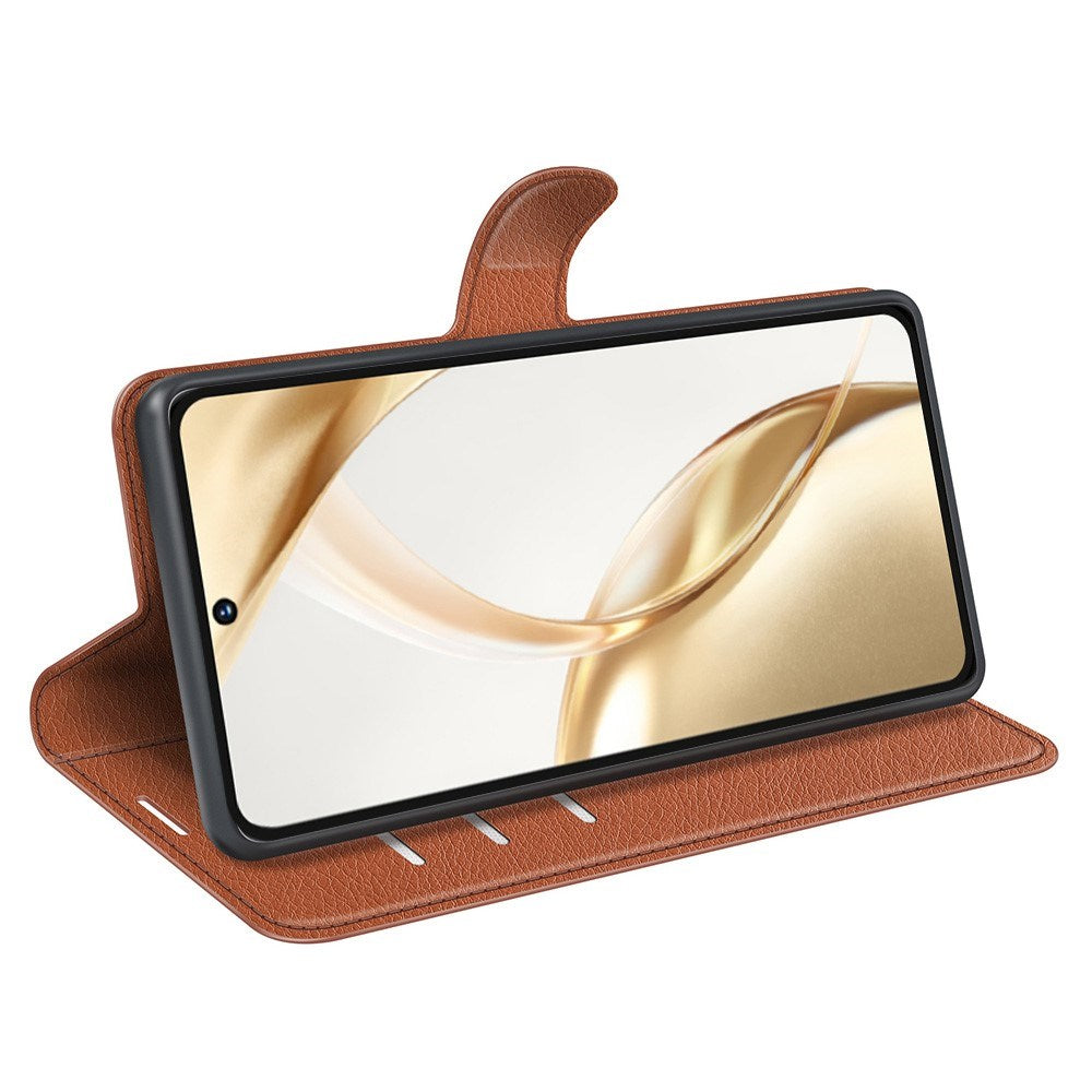 EIDERWOOD Honor 200 5G Fodral med Kortficka – Litchi Textur Konstläder Flipfodral - Brun