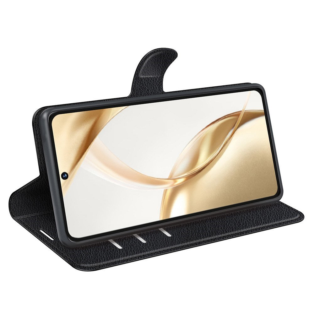 EIDERWOOD Honor 200 5G Fodral med Kortficka – Litchi Textur Konstläder Flipfodral - Svart