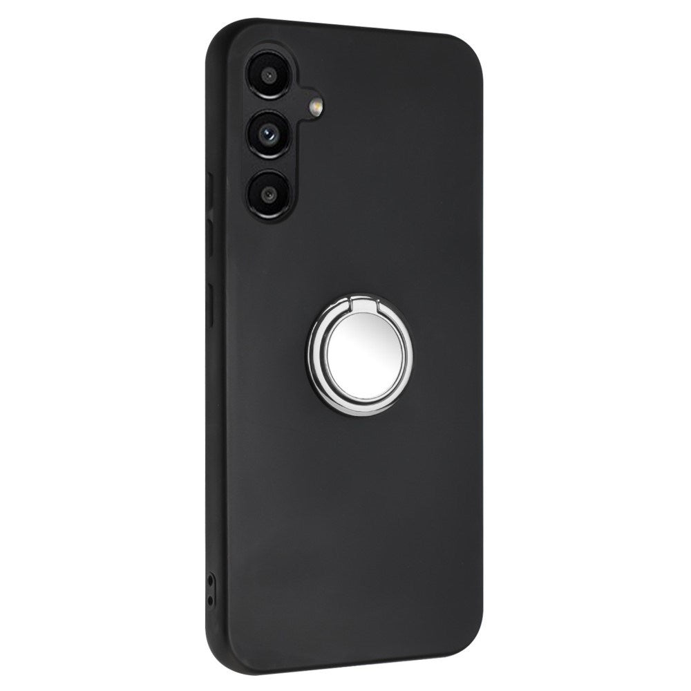 EIDERWOOD Samsung Galaxy S24 FE Flexibelt Plast Skal med Magnetiskt Ringstativ - Svart med Silver Ring
