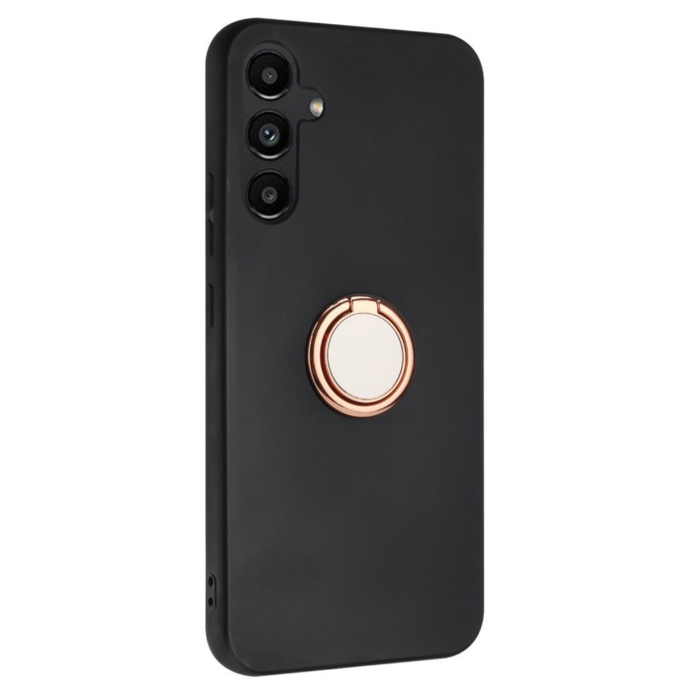 EIDERWOOD Samsung Galaxy S24 FE Flexibelt Plast Skal med Magnetiskt Ringstativ - Svart med Rose Gold Ring