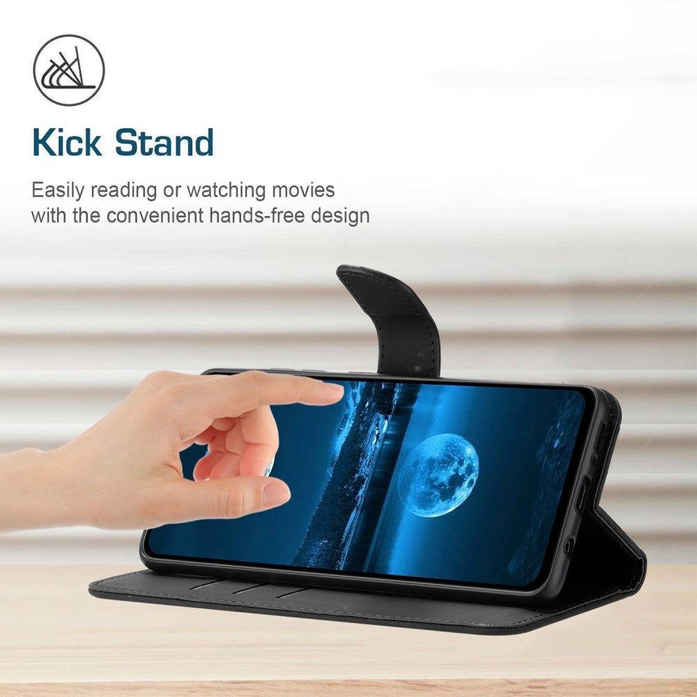 EIDERWOOD Samsung Galaxy S24 FE Mönstrad Läder Plånboksfodral med Rem - Svart