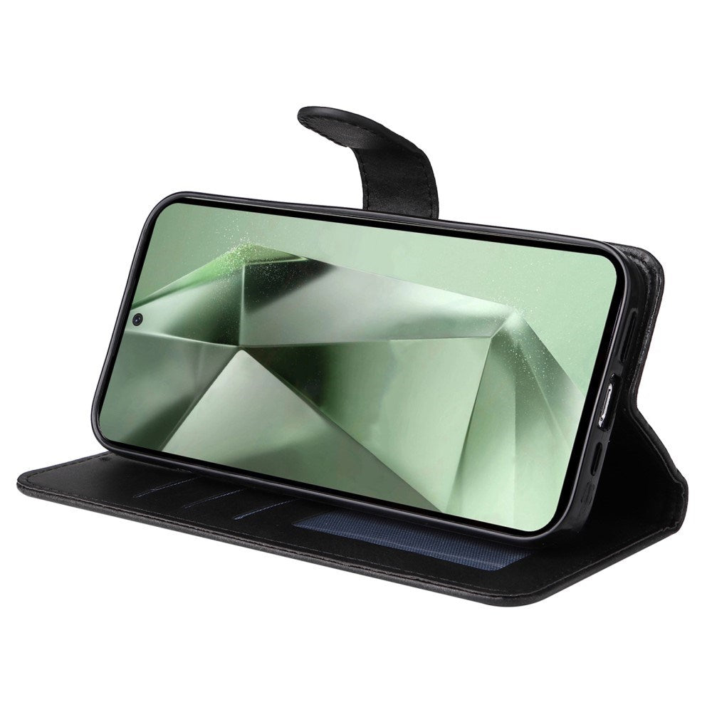 EIDERWOOD Samsung Galaxy S24 FE Läder Flip Fodral med Plånbok och Rem - Svart