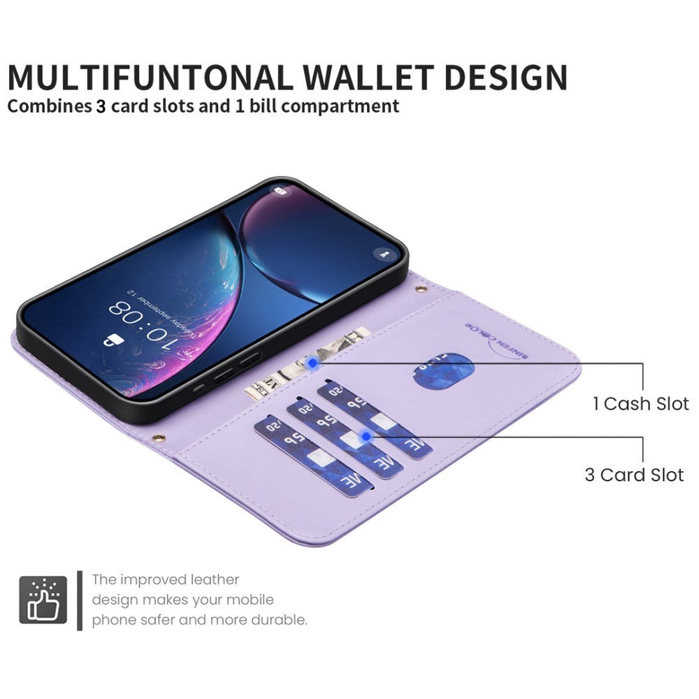 iPhone 16 Pro Rutigt Konstläder Plånboksfodral med Rem - Lila