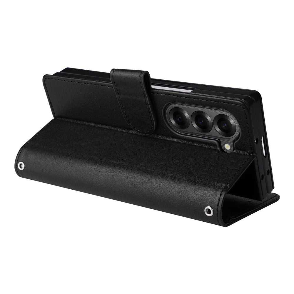 EIDERWOOD Samsung Galaxy Z Fold6 Konstläder Fodral m. Korthållare & Rem - Svart