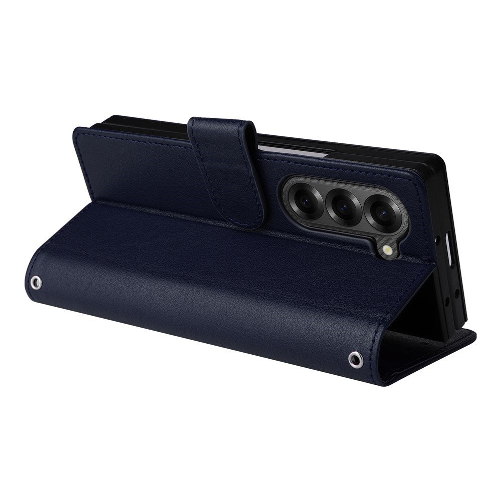 EIDERWOOD Samsung Galaxy Z Fold6 Konstläder Fodral m. Korthållare & Rem - Blå