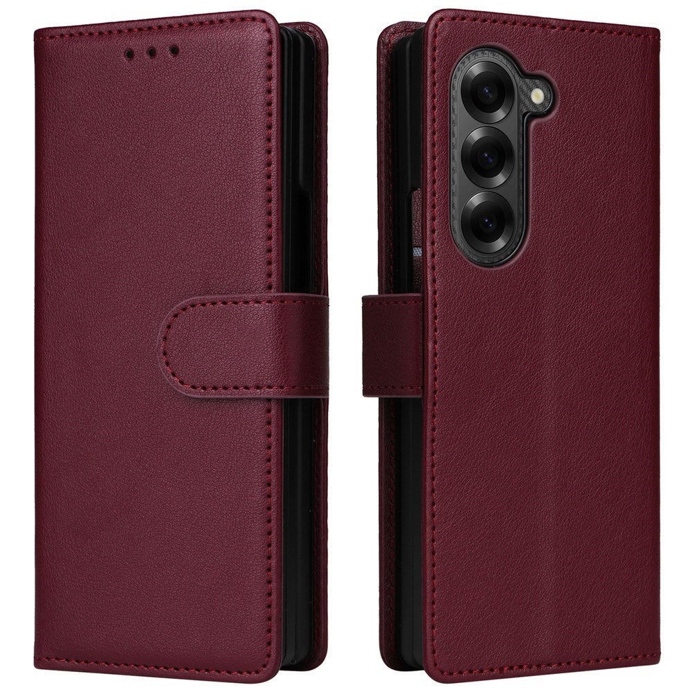 EIDERWOOD Samsung Galaxy Z Fold6 Konstläder Fodral m. Korthållare & Rem - Mörkröd