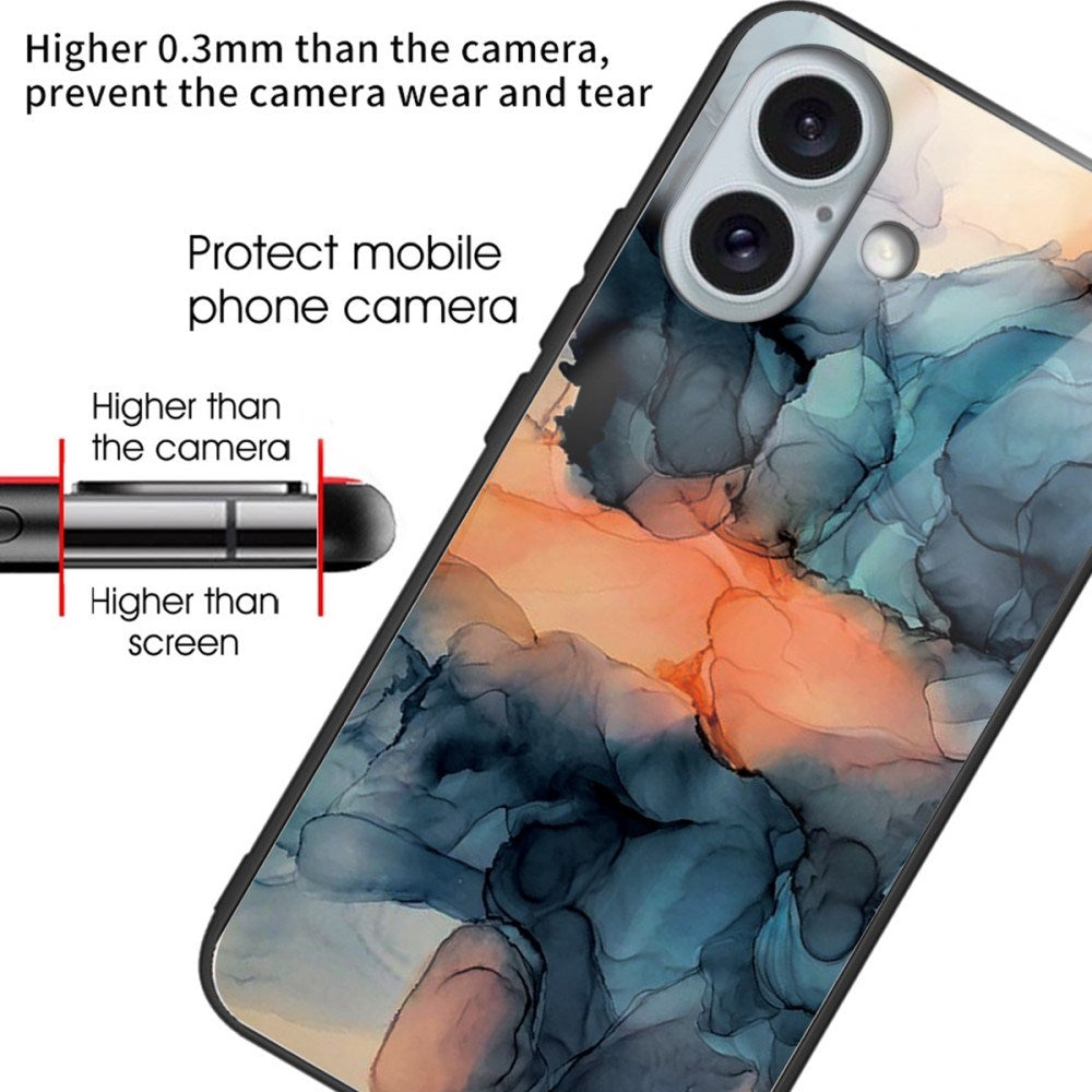 EIDERWOOD iPhone 16 Plast Skal m. Glasbaksida - Orange / Blå Moln