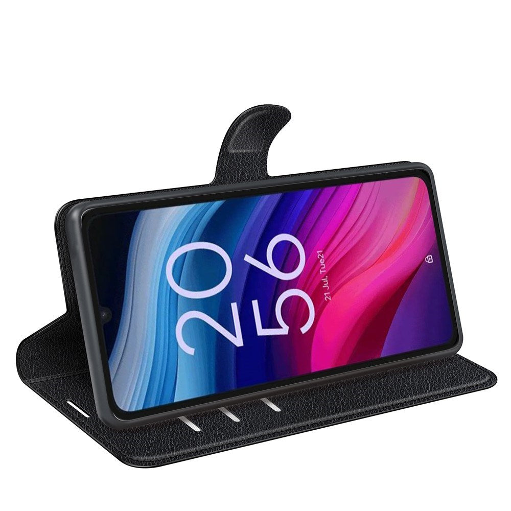 EIDERWOOD TCL 505 Litchi Konstläder Fodral med Plånbok & Stativfunktion - Svart