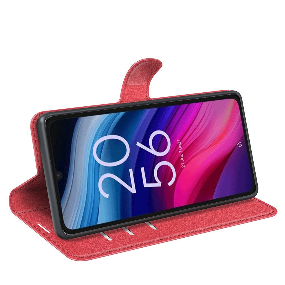 EIDERWOOD TCL 505 Litchi Konstläder Fodral med Plånbok & Stativfunktion - Röd