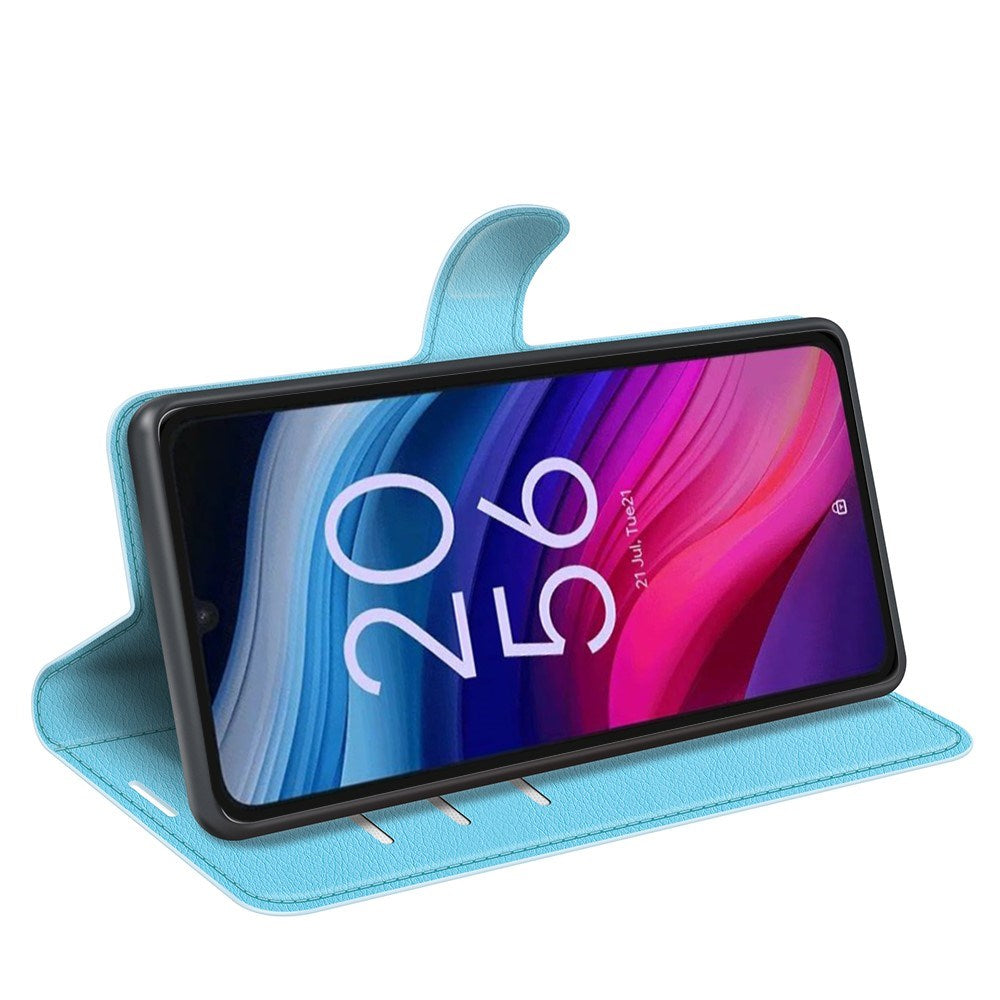 EIDERWOOD TCL 505 Litchi Konstläder Fodral med Plånbok & Stativfunktion - Blå