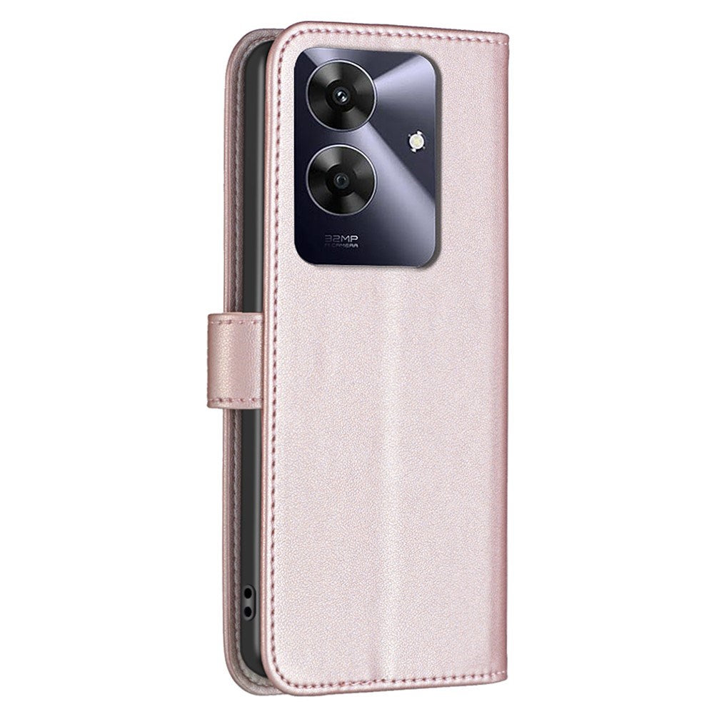Realme Note 60 / 60x (4G) / C63 (4G) / C61 (4G) Konstläderfodral med Stativ Funktion & Korthållare - Rose Gold