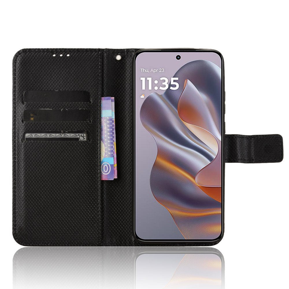 EIDERWOOD Motorola Edge 50 Neo (5G)/Moto S50 (5G)/ThinkPhone 25 (5G) Konstläder Flip Fodral m. Diamant Textur - Svart