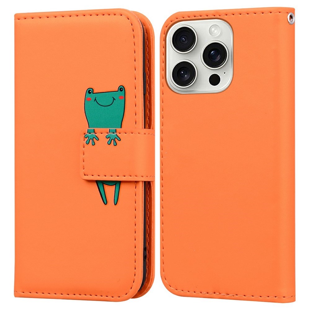iPhone 16 Pro Konstläder Fodral m. Figur - Orange